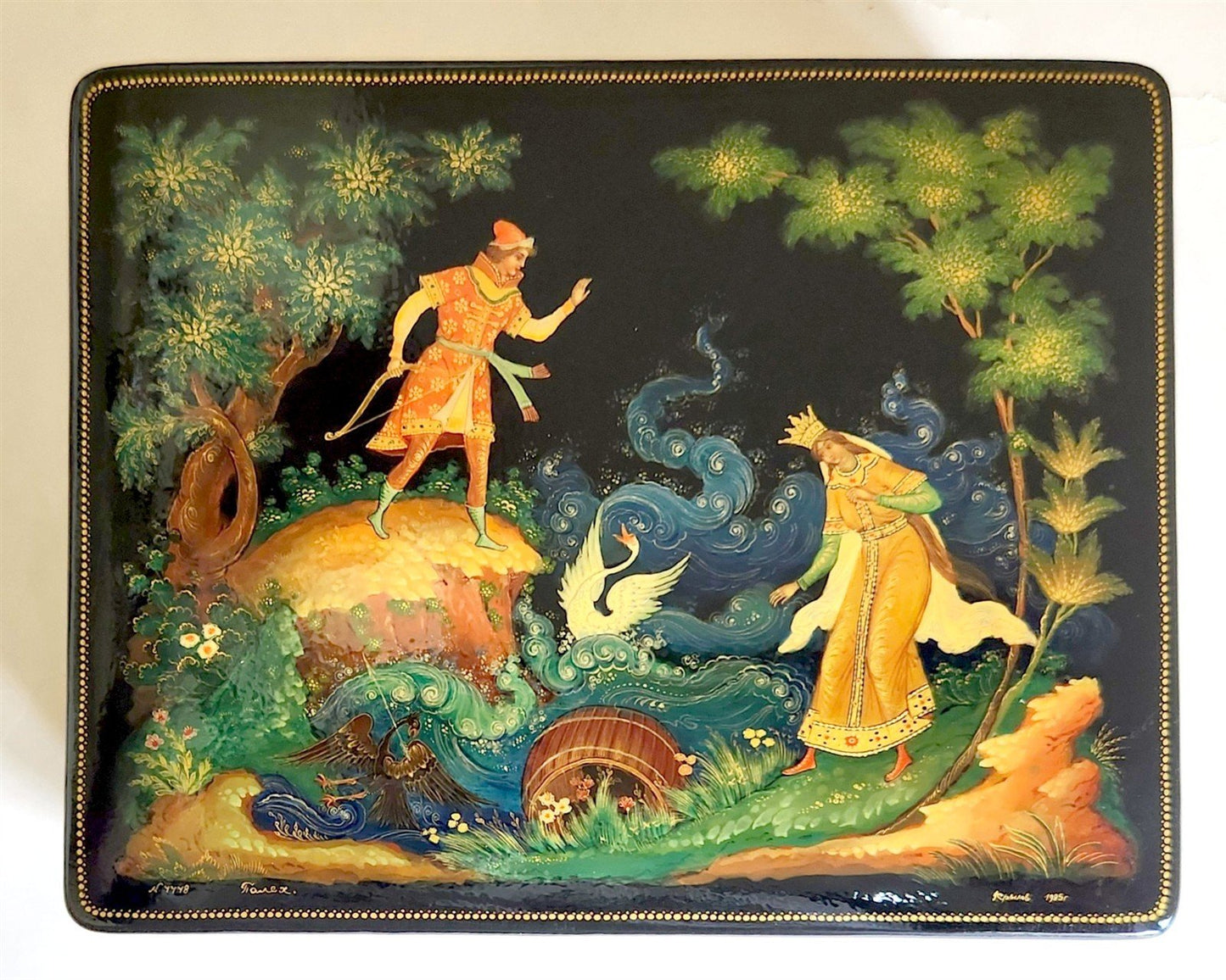 RUSSIAN PALEKH SCHOOL HAND PAINTED LACQUER BOX TSAR GVIDON vintage HIGH QUALITY