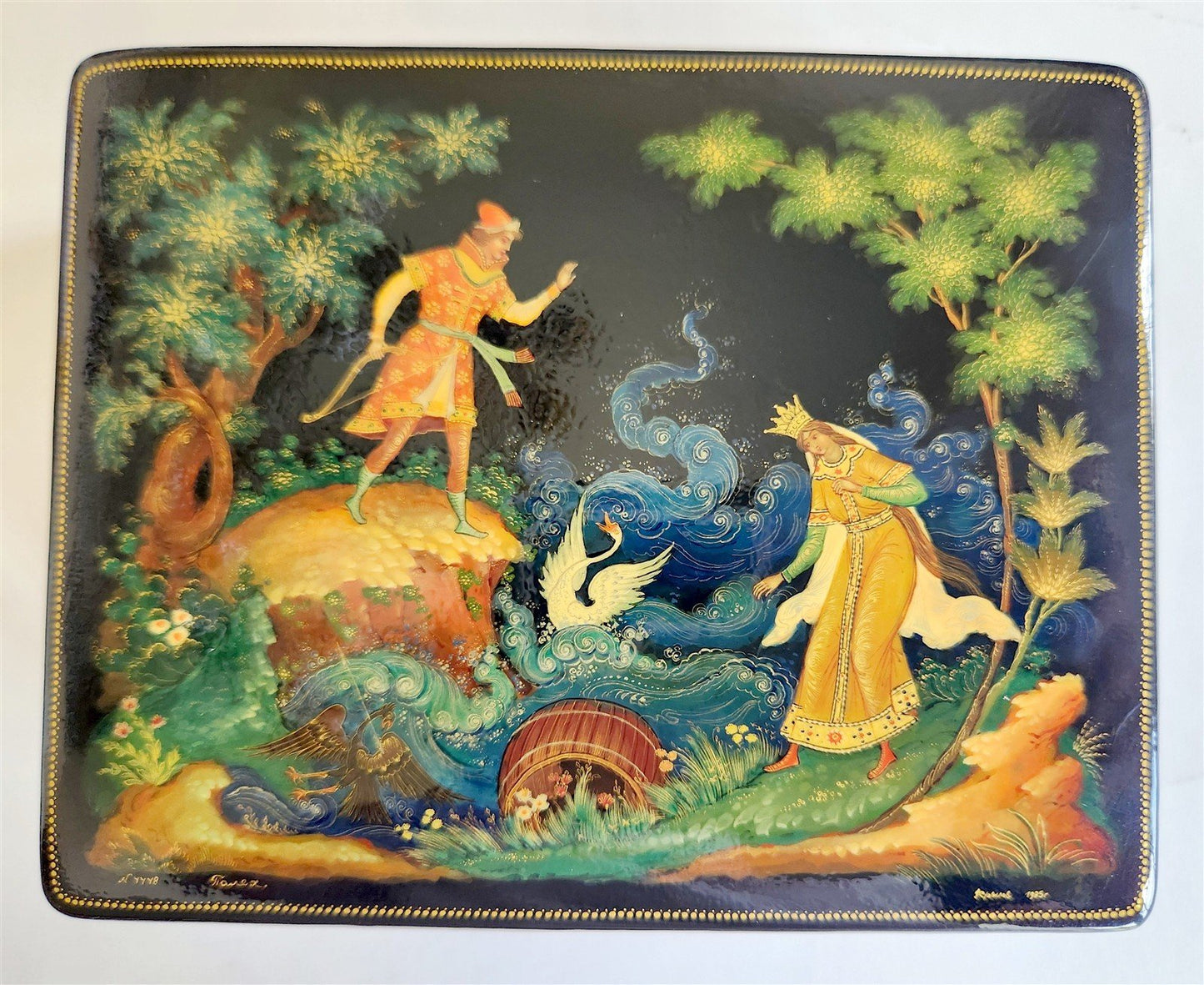 RUSSIAN PALEKH SCHOOL HAND PAINTED LACQUER BOX TSAR GVIDON vintage HIGH QUALITY