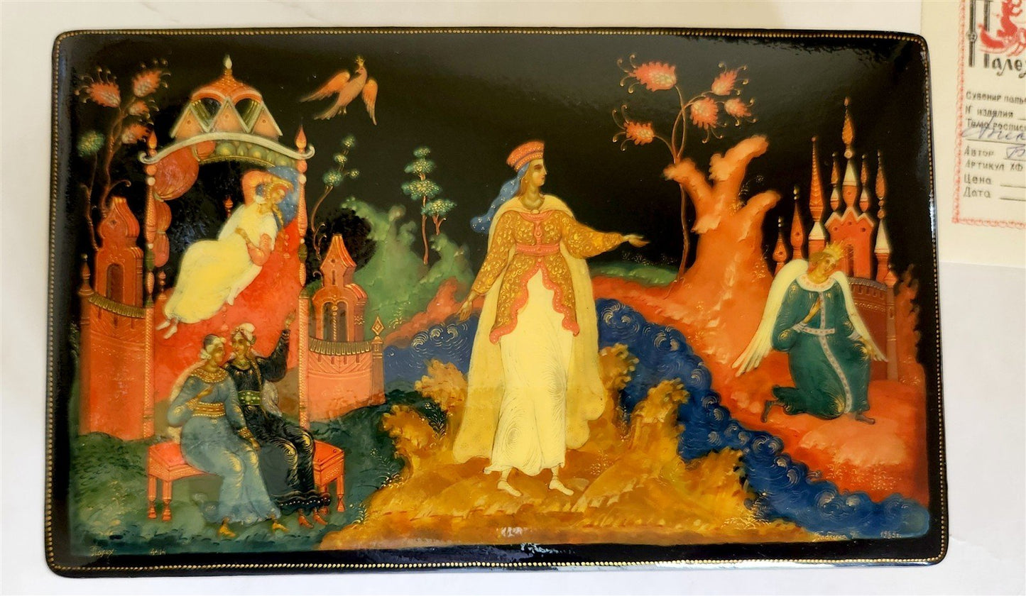 RUSSIAN PALEKH SCHOOL HANDPAINTED LACQUER BOX BRIGHT FALCON vintage HIGH QUALITY