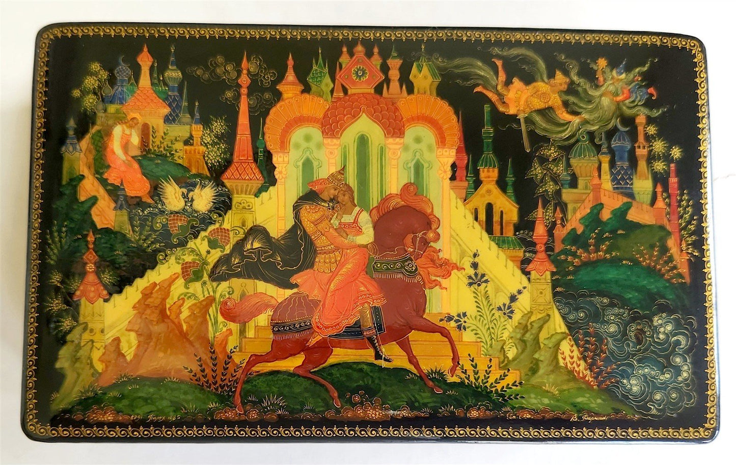 RUSSIAN PALEKH SCHOOL MUSEUM QUALITY LACQUER BOX RUSLAN & LUDMILA vintage 1985
