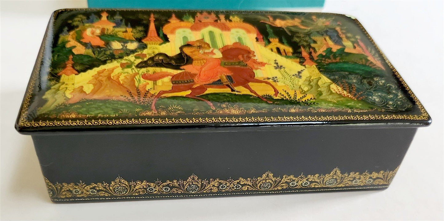 RUSSIAN PALEKH SCHOOL MUSEUM QUALITY LACQUER BOX RUSLAN & LUDMILA vintage 1985