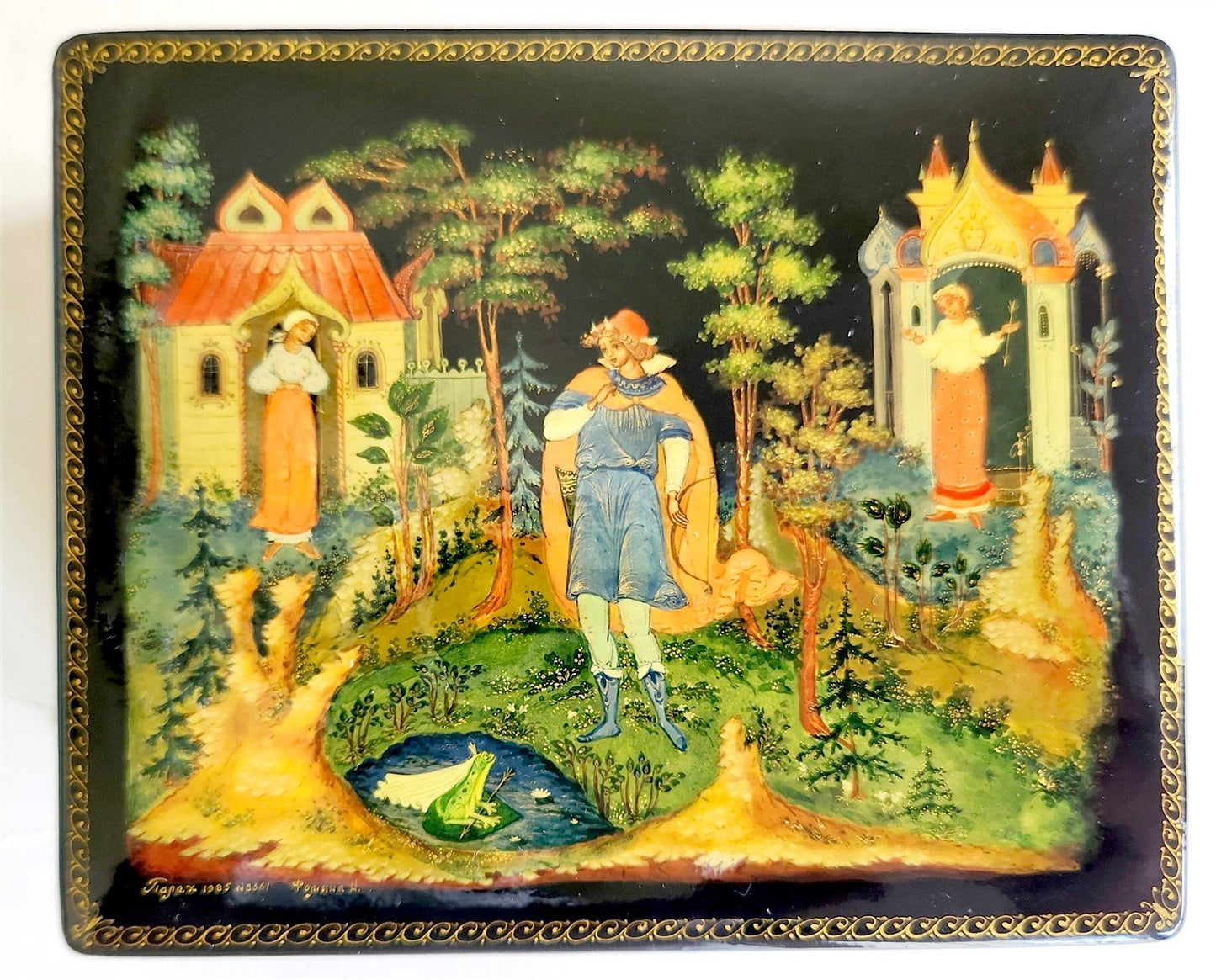 RUSSIAN PALEKH SCHOOL MUSEUM QUALITY LACQUER BOX FROG PRINCESS vintage 1985