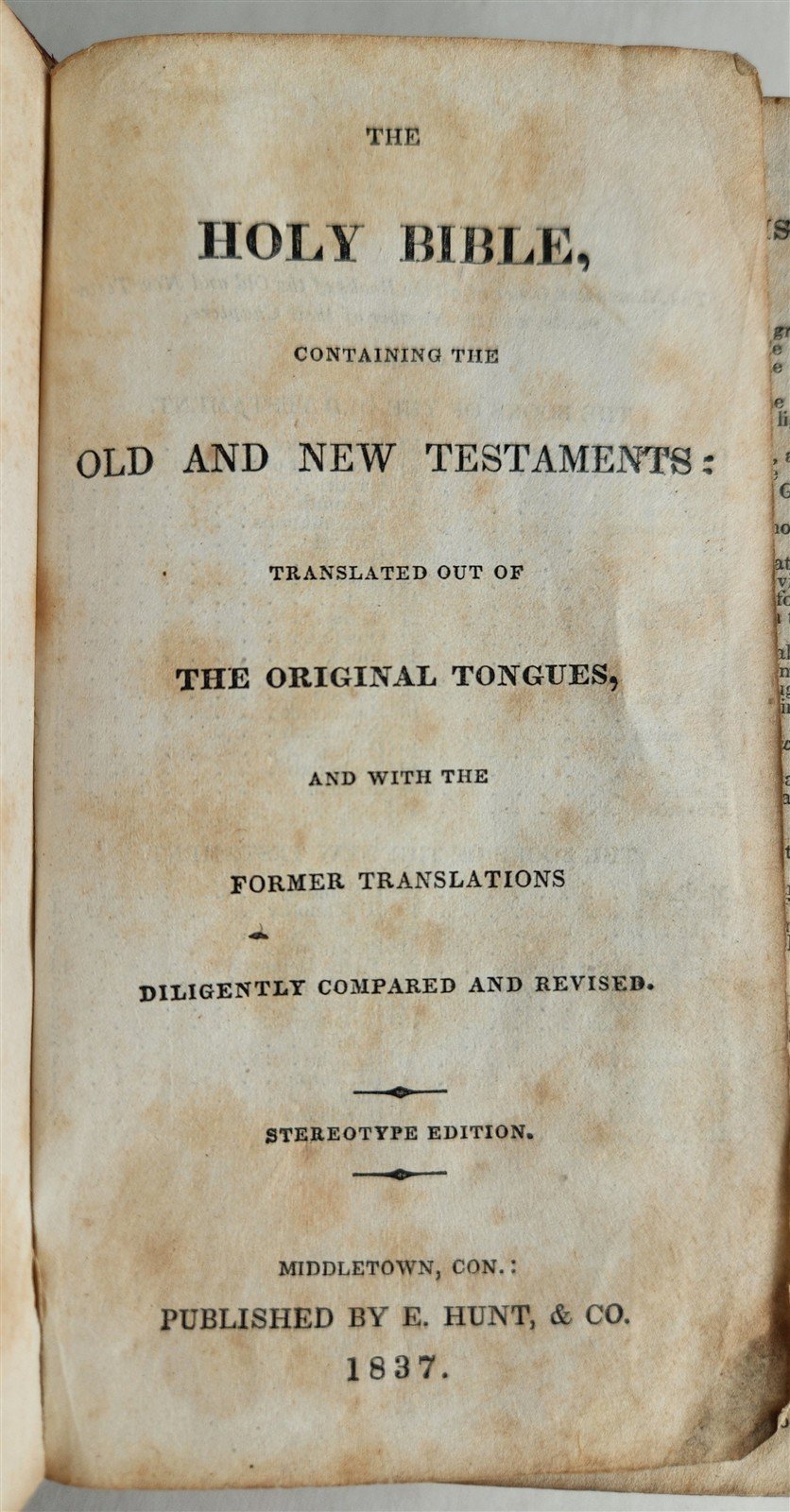 1837 BIBLE in ENGLISH antique MIDDLETOWN CT. Americana NAMED BINDING