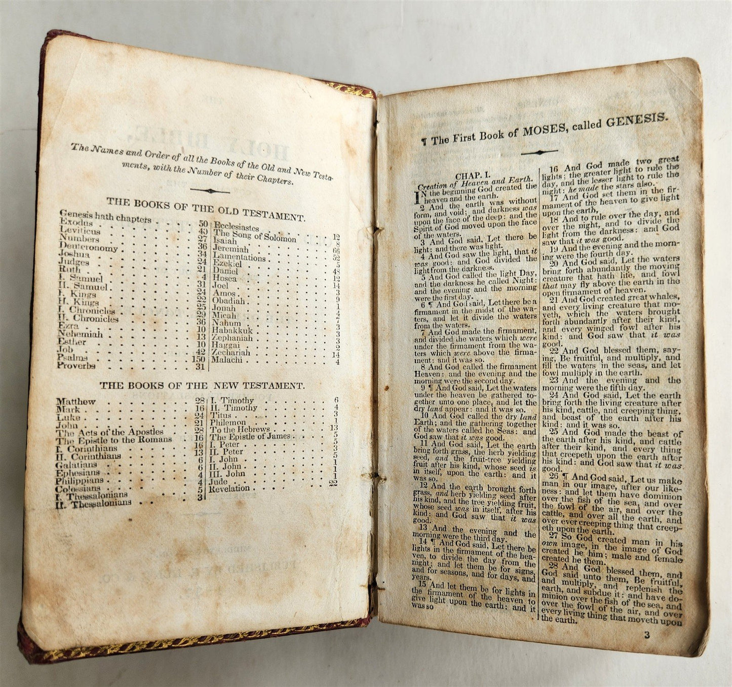 1837 BIBLE in ENGLISH antique MIDDLETOWN CT. Americana NAMED BINDING