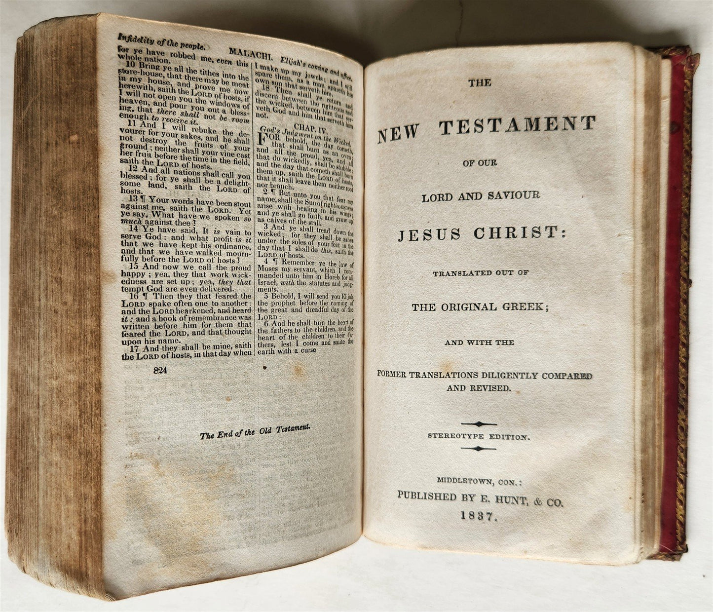 1837 BIBLE in ENGLISH antique MIDDLETOWN CT. Americana NAMED BINDING
