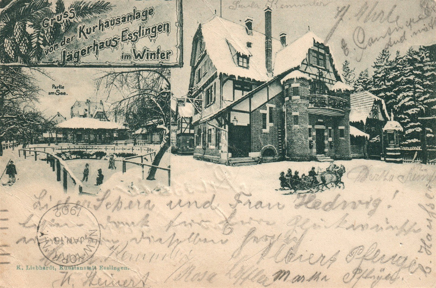 GERMANY KURHAUSANLAGE JAGERHAUS-ESSLINGEN ANTIQUE POSTCARD