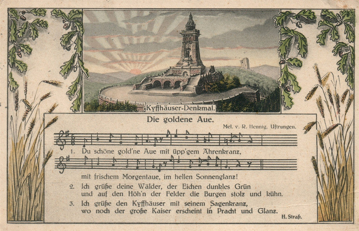 GERMANY KYFFHAUSER DENKMAL BARBAROSSA MONUMENT w/ SONG NOTES ANTIQUE POSTCARD