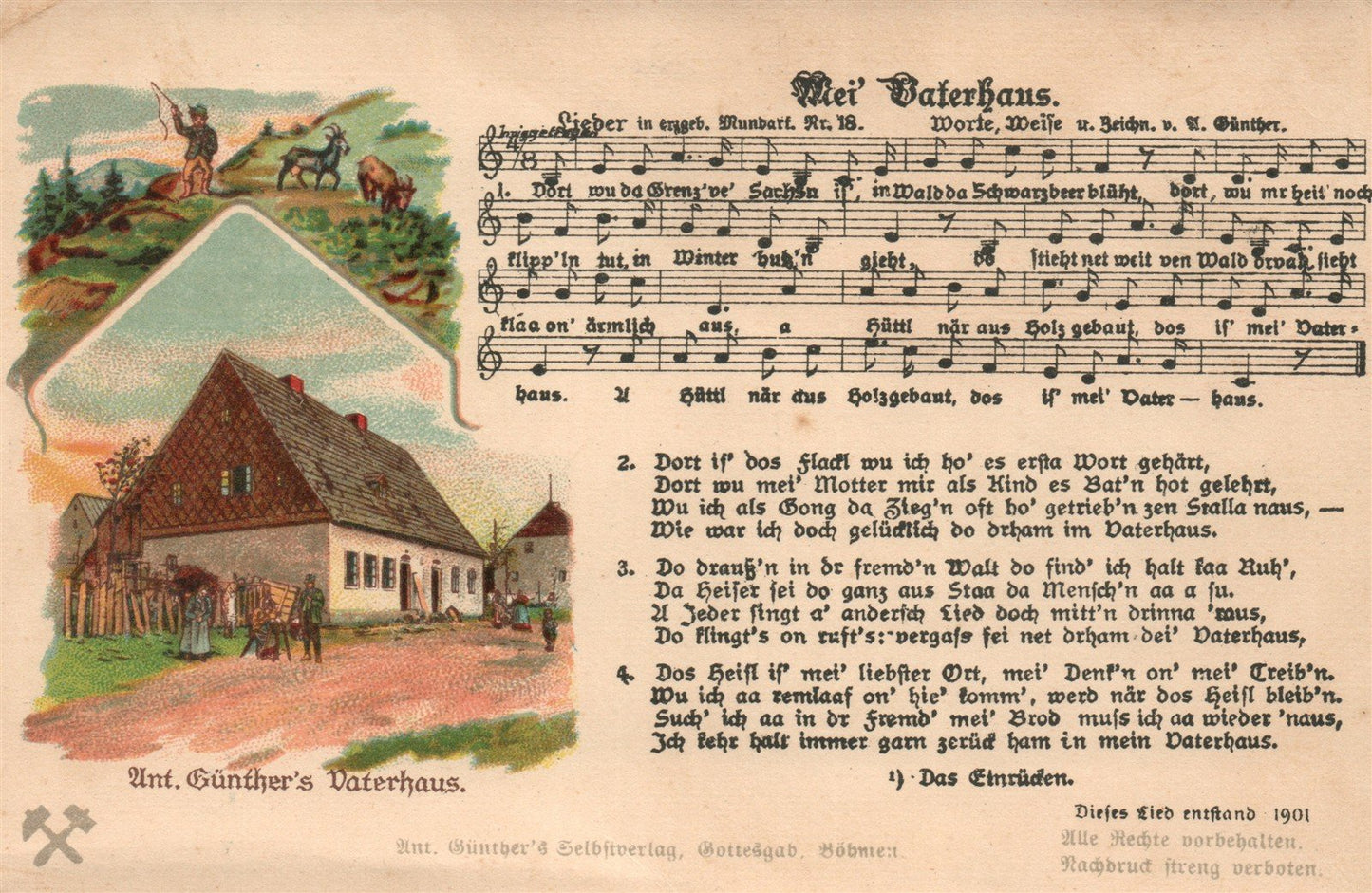 GERMANY GUNTHER'S VATERHAUS SONG ANTIQUE POSTCARD