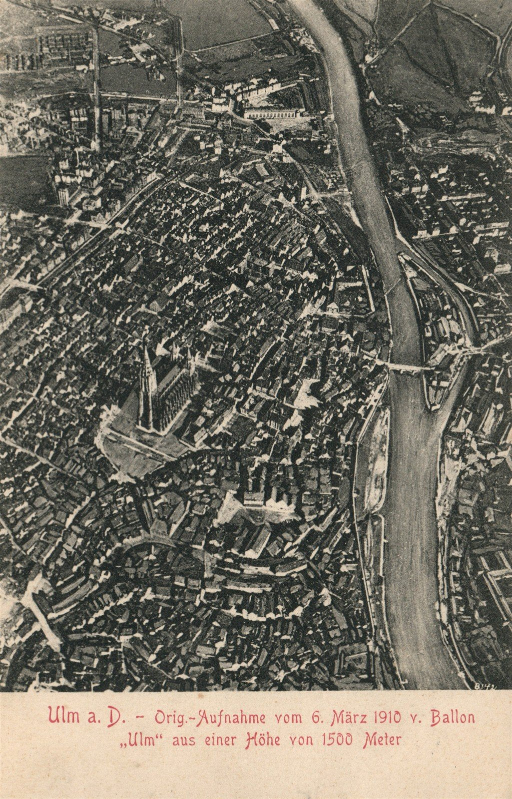 GERMANY PHOTO from BALLOON ULM from height of 1500 meters ANTIQUE POSTCARD