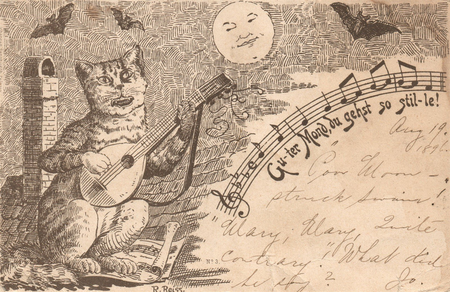 GERMANY SINGING CAT ANTIQUE POSTCARD