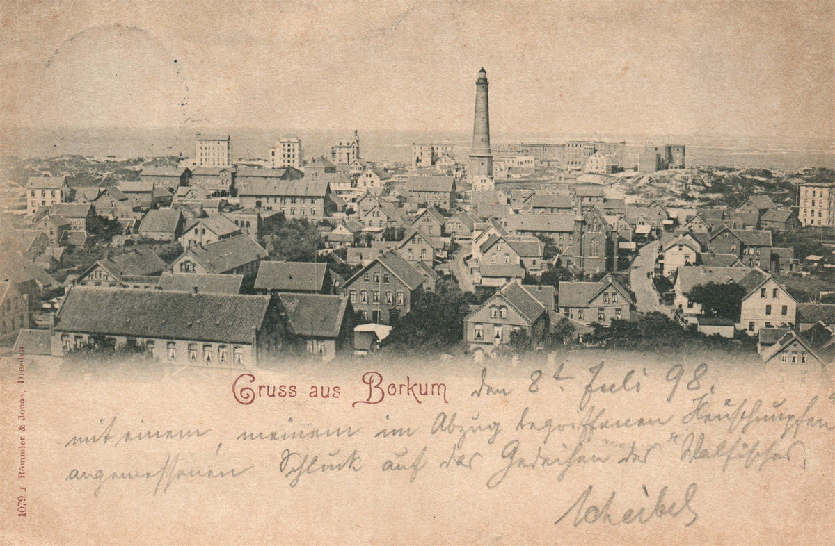 GERMANY GRUSS AUS BORKUM 1898 ANTIQUE POSTCARD