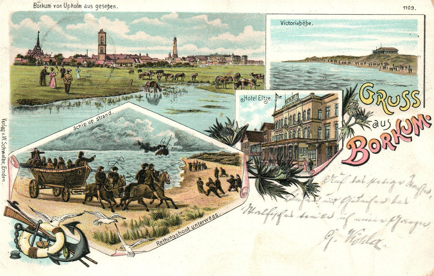 GERMANY GRUSS AUS BORKUM ANTIQUE POSTCARD