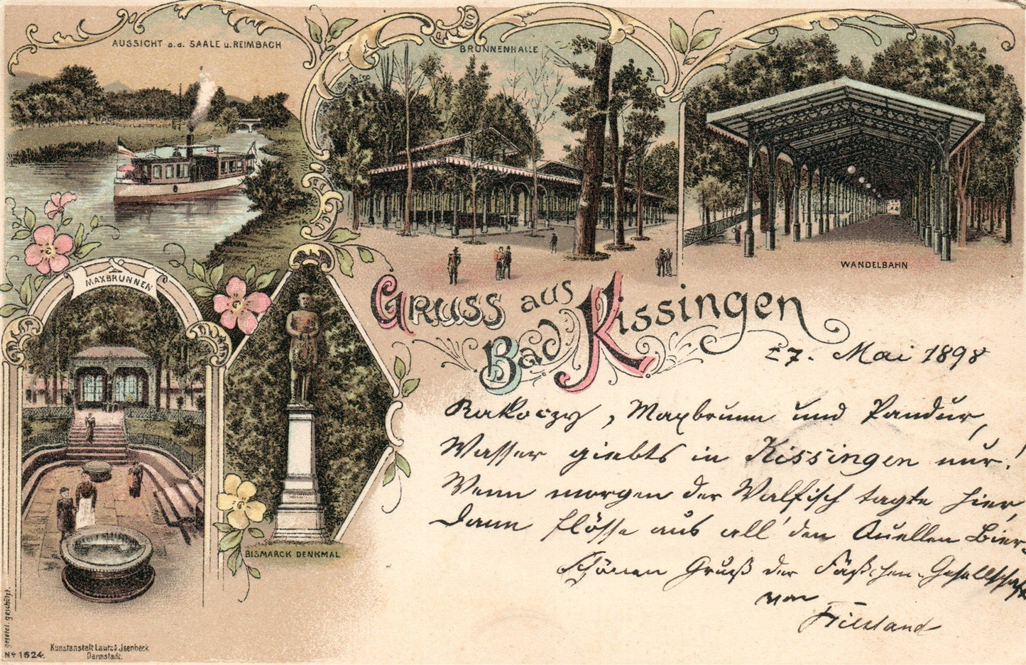 GERMANY GRUSS AUS BAD KISSINGEN 1898 ANTIQUE POSTCARD