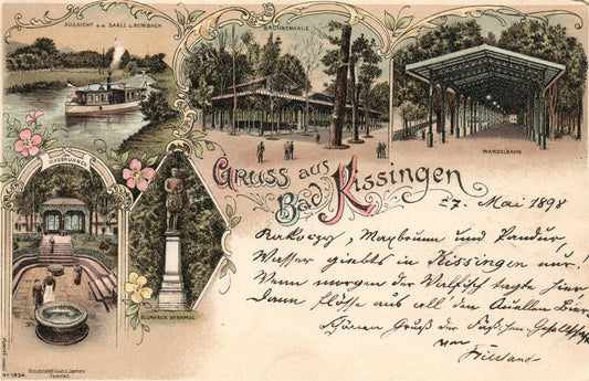 GERMANY GRUSS AUS BAD KISSINGEN 1898 ANTIQUE POSTCARD