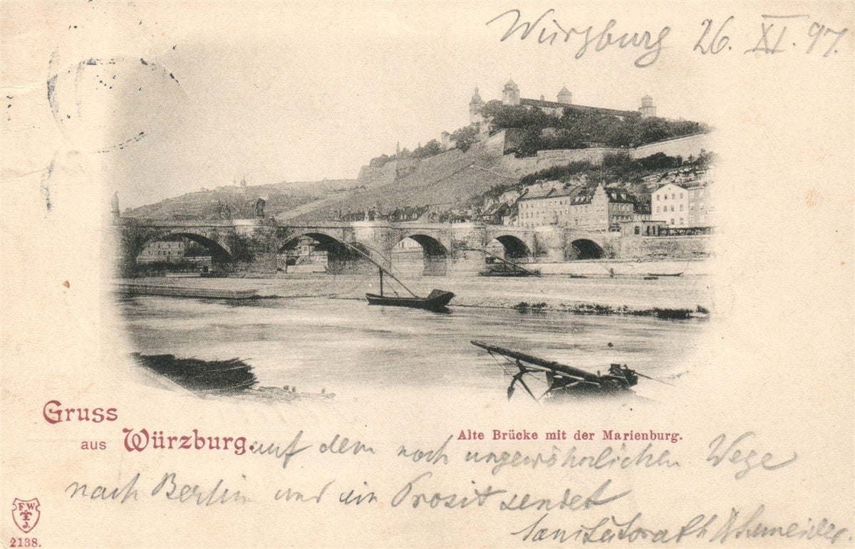 GERMANY GRUSS AUS WURZBURG 1897 ANTIQUE POSTCARD