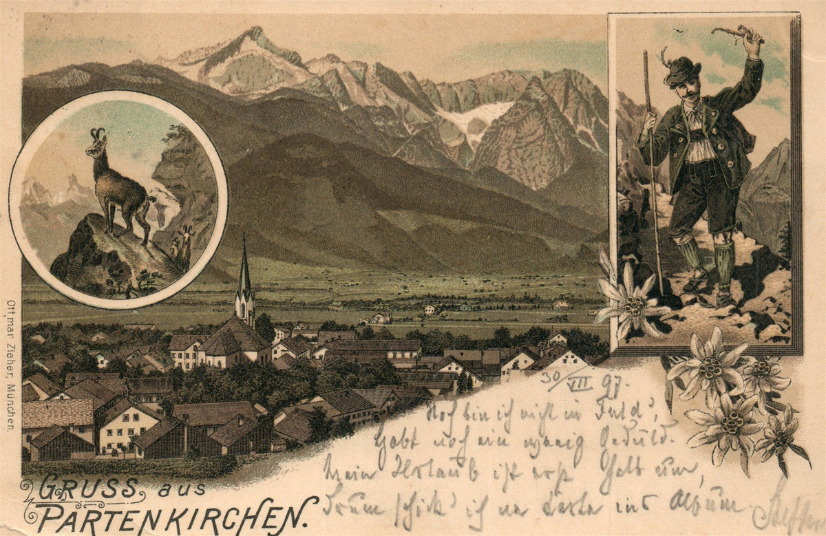 GERMANY GRUSS AUS PARTENKIRCHEN 1897 ANTIQUE POSTCARD