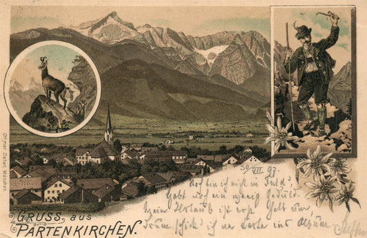 GERMANY GRUSS AUS PARTENKIRCHEN 1897 ANTIQUE POSTCARD
