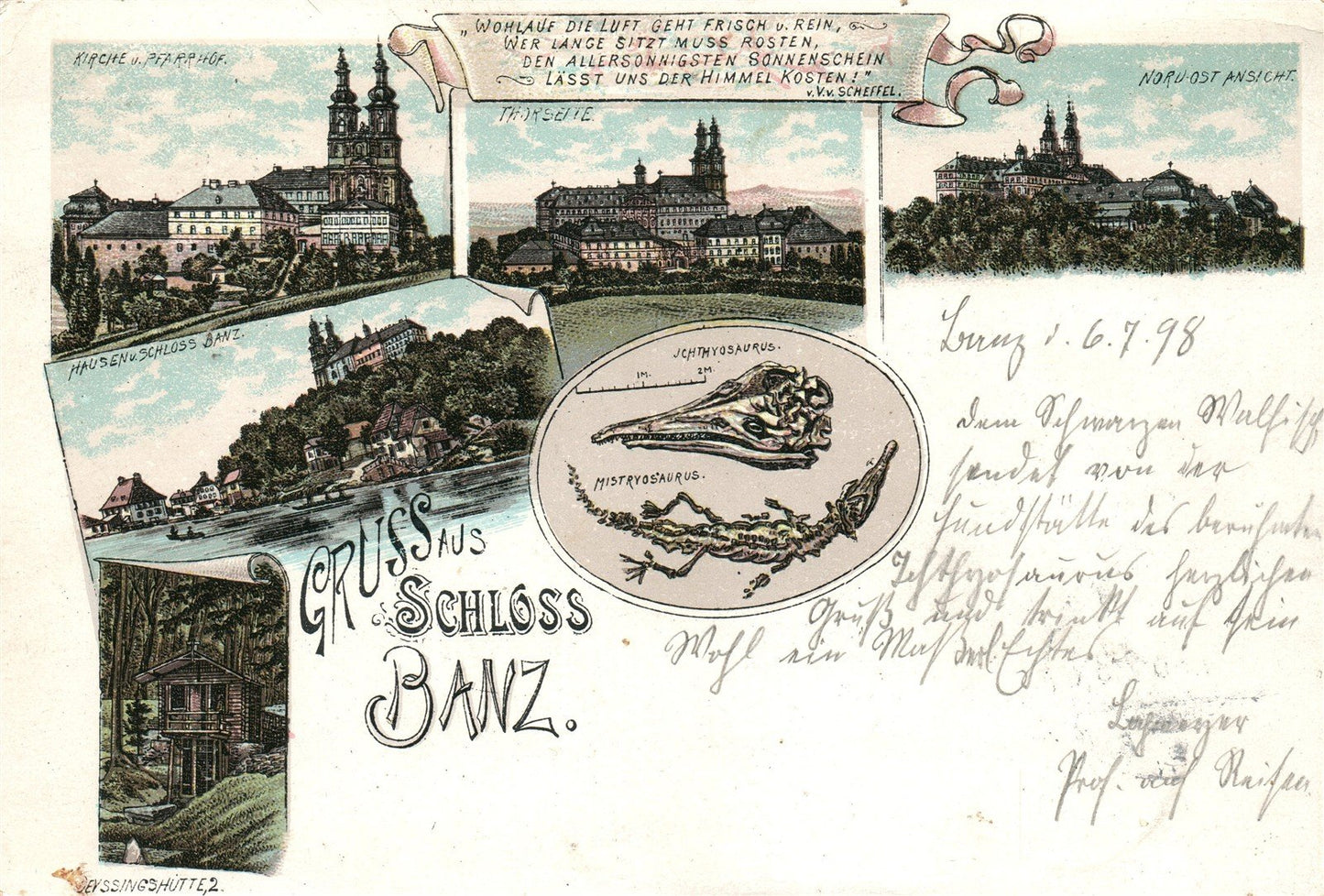 GERMANY GRUSS AUS SCHLOSS BANZ 1898 ANTIQUE POSTCARD