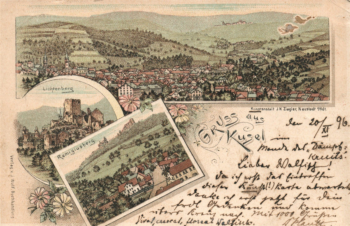 GERMANY GRUSS AUS KUSEL 1896 ANTIQUE POSTCARD