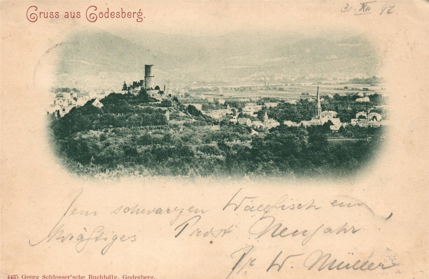 GERMANY GRUSS AUS GODESBERG 1897 ANTIQUE POSTCARD