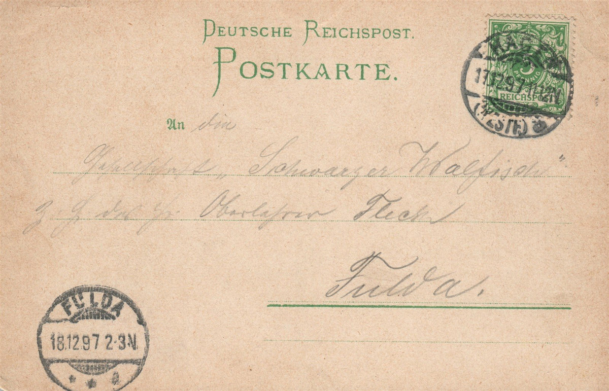 GERMANY GRUSS AUSDEM HOTEL EUROPAISCHER HOF ELBERFELD 1897 ANTIQUE POSTCARD