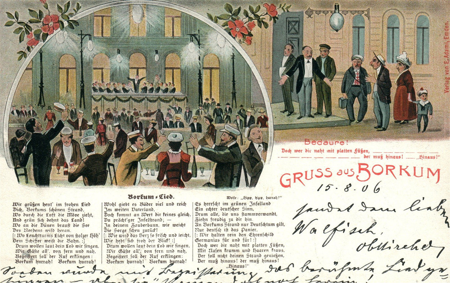 GERMANY GRUSS AUS BORKUM 1906 ANTIQUE POSTCARD