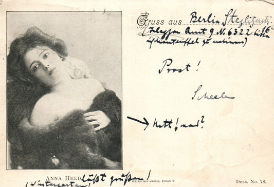 GERMANY GRUSS AUS BERLIN - ANNA HELD ANTIQUE POSTCARD