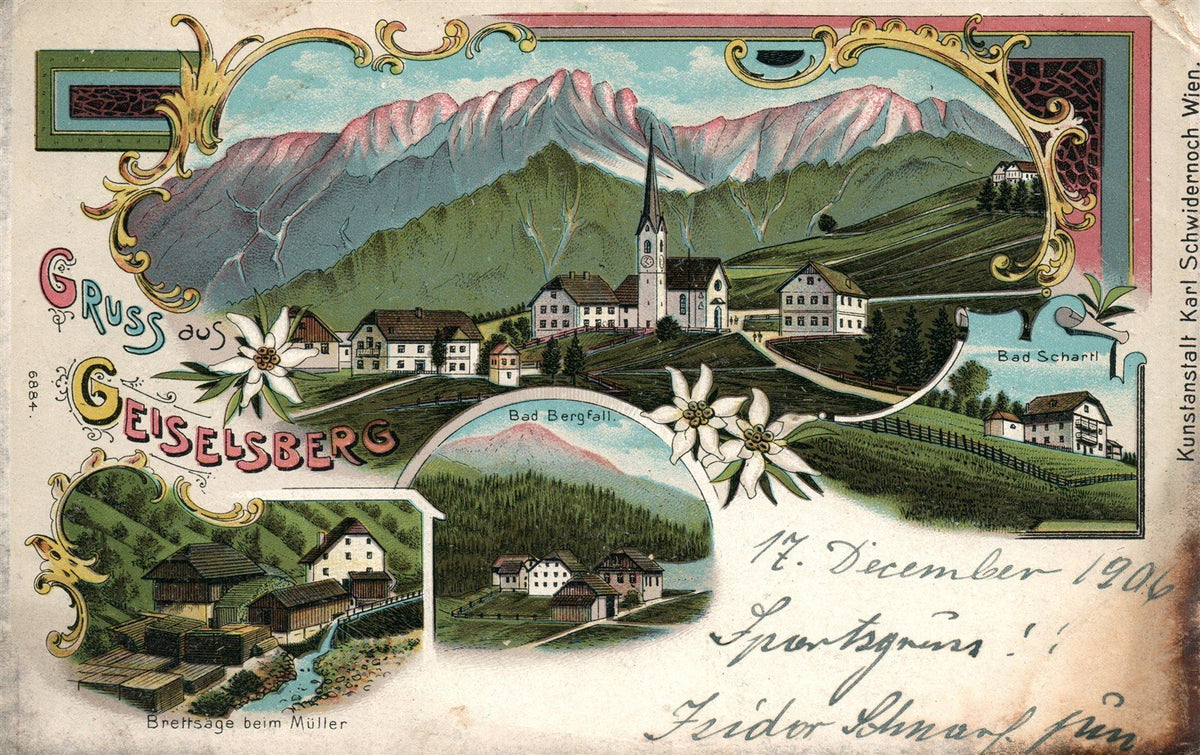 GERMANY GRUSS AUS GEISELSBERG ANTIQUE POSTCARD