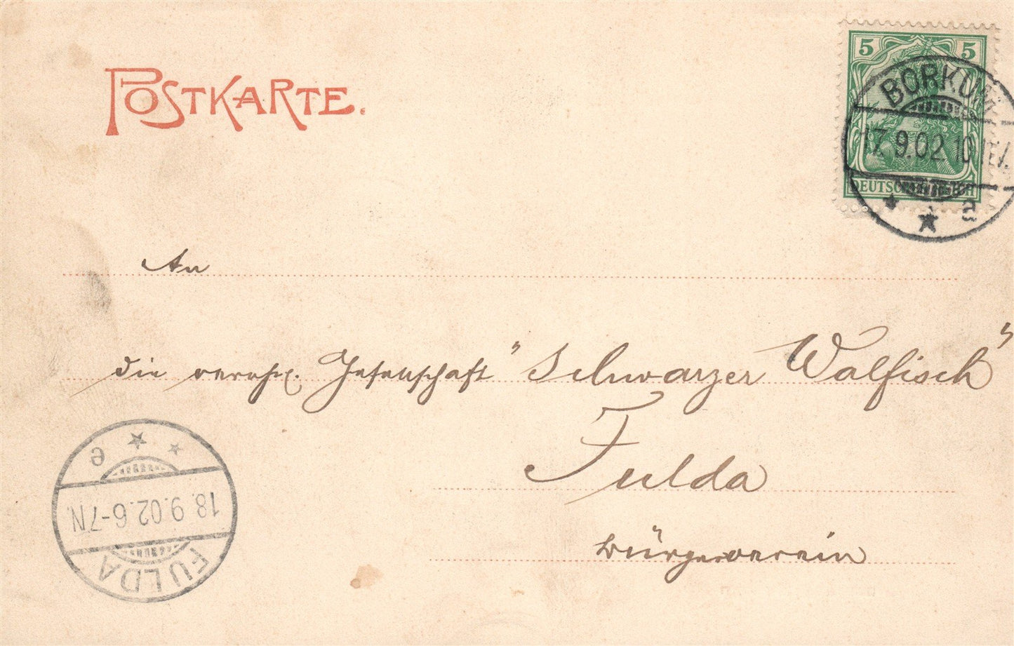 GERMANY GRUSS AUS BORKUM 1902 ANTIQUE POSTCARD