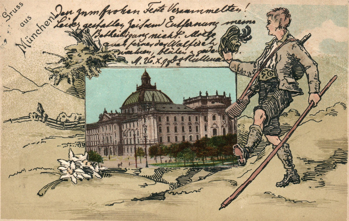 GERMANY GRUSS AUS MUNCHEN 1898 ANTIQUE POSTCARD