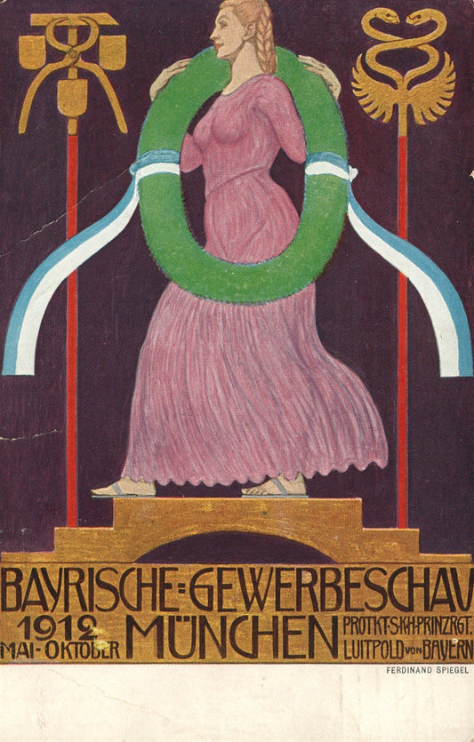 GERMANY MUNCHEN BAYRISCHE-GEWERBESCHAU 1912 ANTIQUE POSTCARD