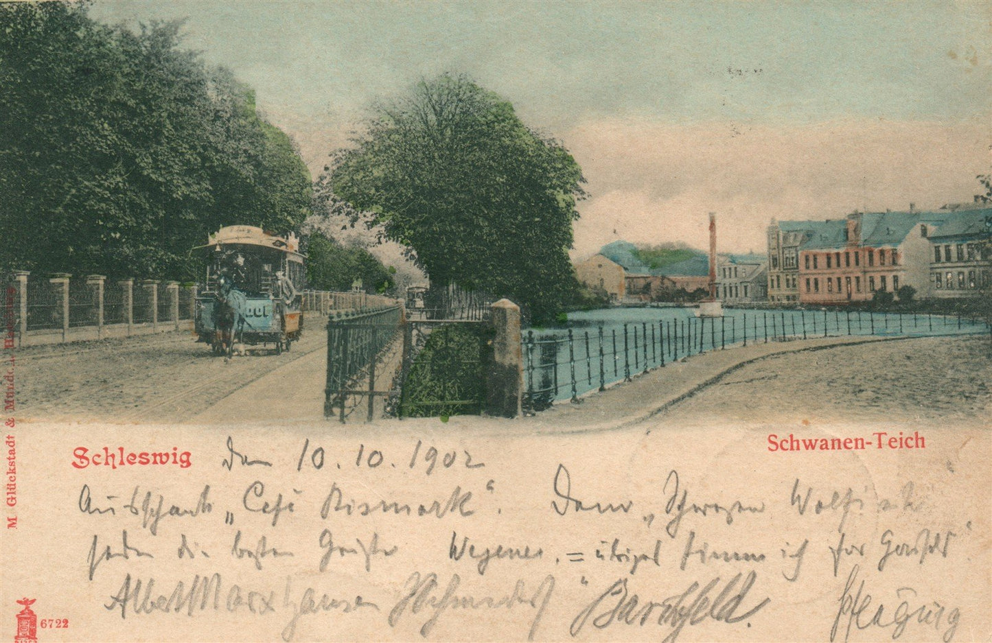 GERMANY SCHLESWIG SCHWANEN-TEICH 1902 ANTIQUE POSTCARD