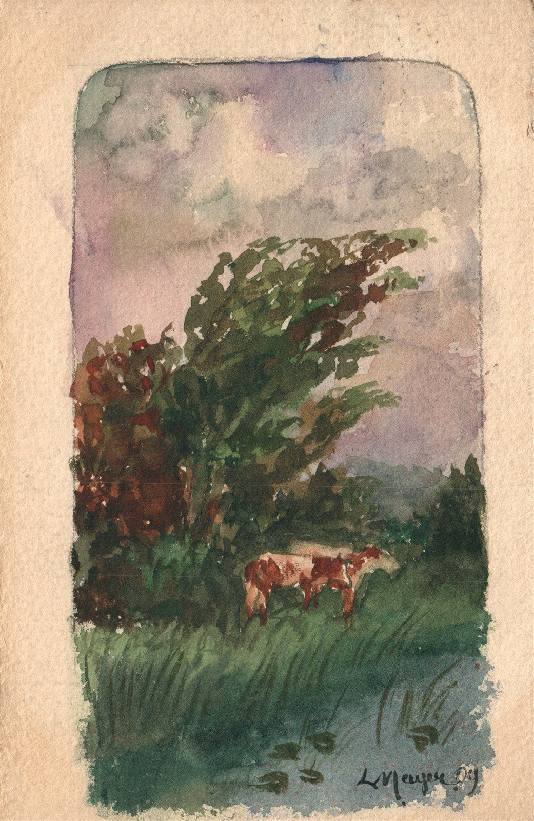 GERMANY 1899 HAND DRAWN WATERCOLOR ANTIQUE POSTCARD