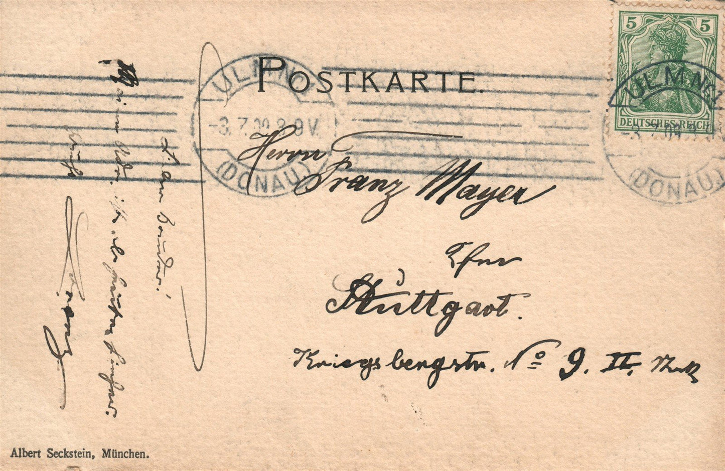 GERMANY 1899 HAND DRAWN WATERCOLOR ANTIQUE POSTCARD