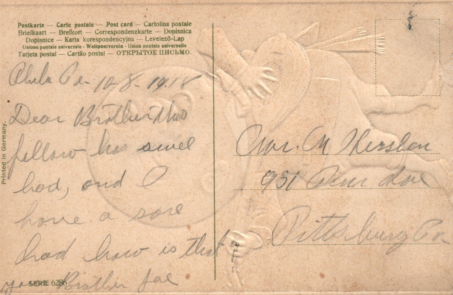 RIGHT JOLLY MOON playing a mandolin ANTIQUE POSTCARD