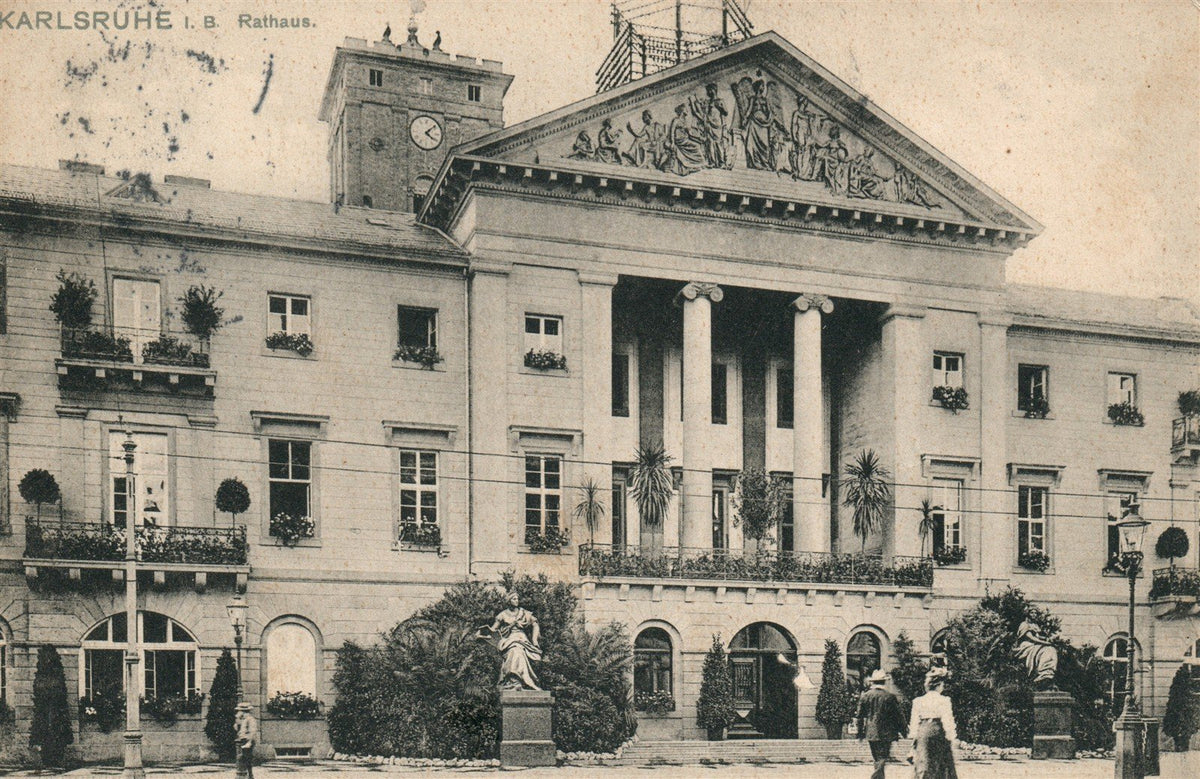 GERMANY KARSRUHE RATHAUS ANTIQUE POSTCARD
