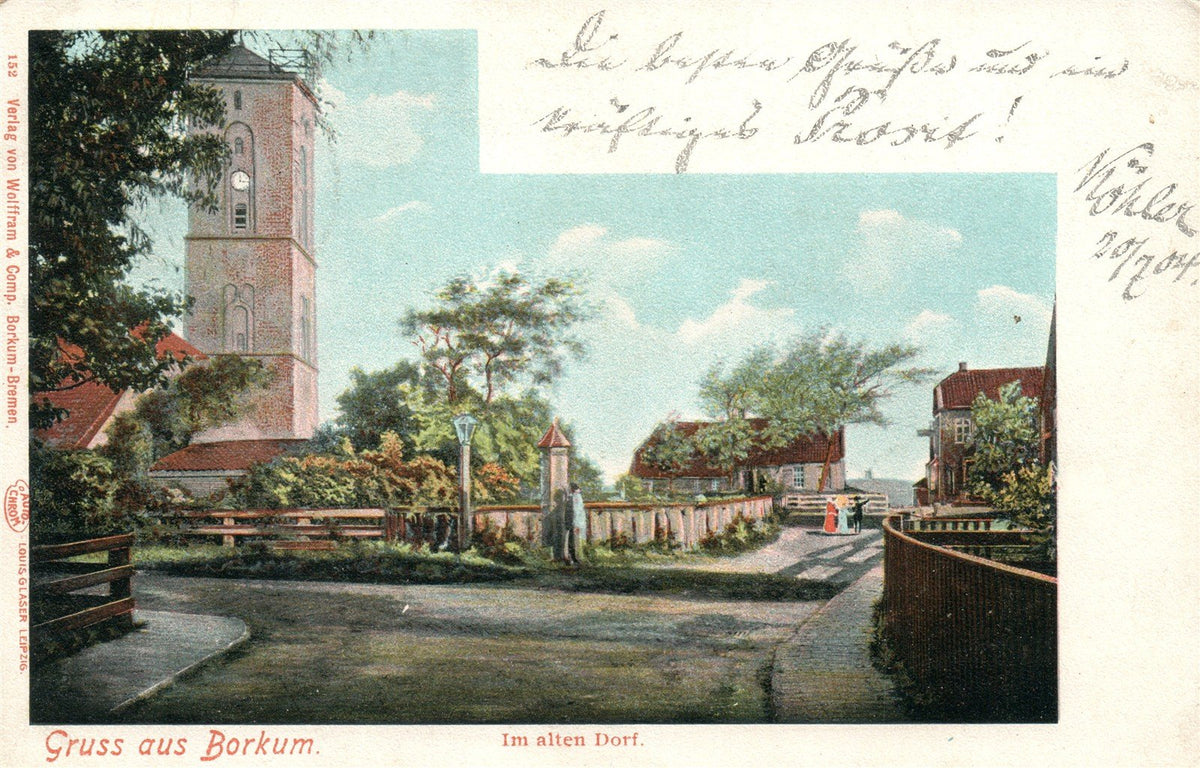 GERMANY GRUSSE AUS BORKUM IM ALTEN DORF ANTIQUE POSTCARD