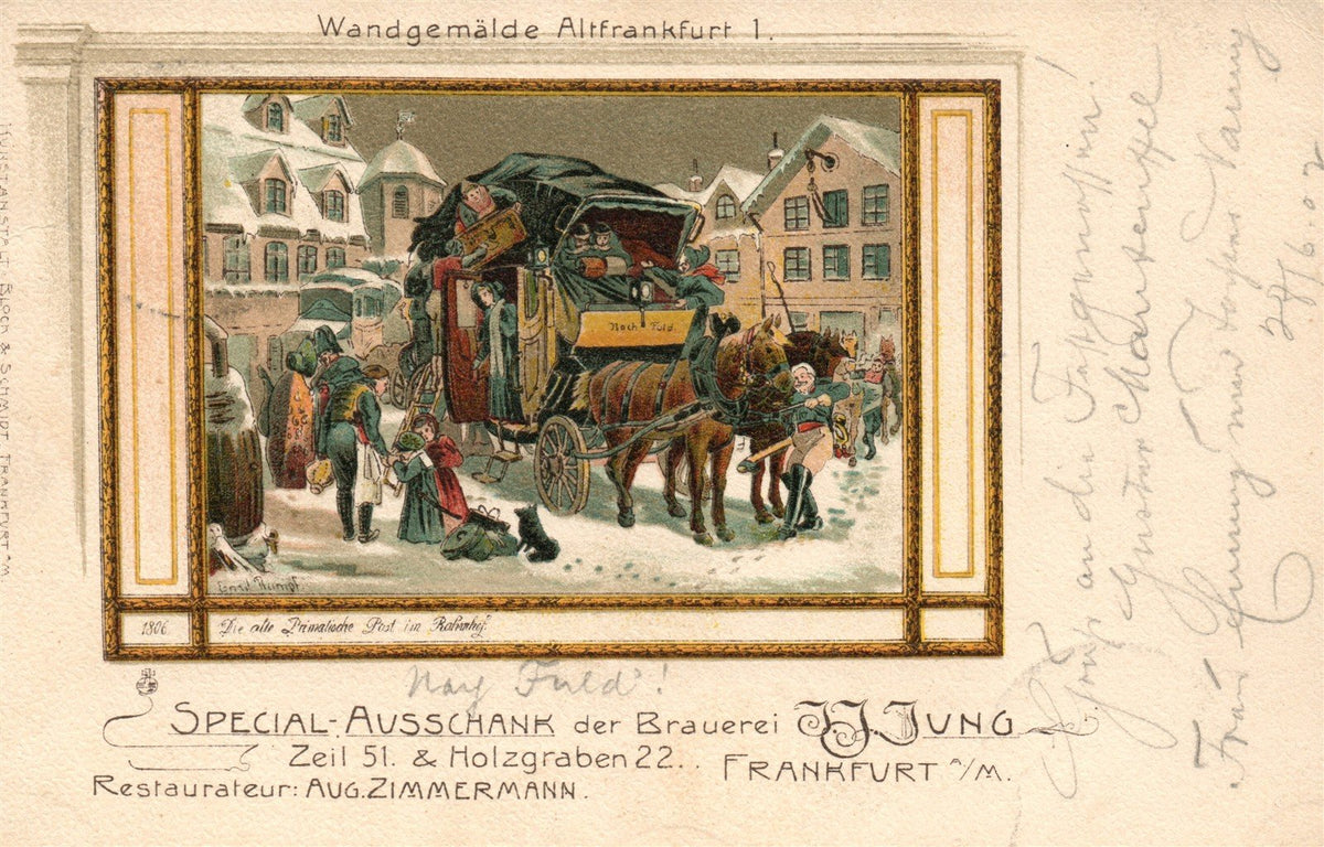 GERMANY FRANKFURT BREWERY ADVERISING for BRAUEREI J.JUNG ANTIQUE POSTCARD