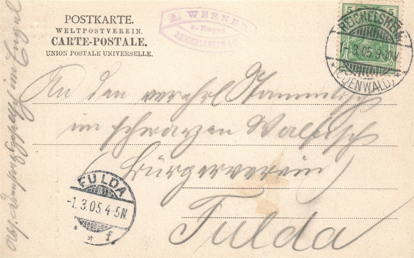GERMANY REICHELSHEIM GOLDENEN ENGEL KARTENSAAL ANTIQUE POSTCARD