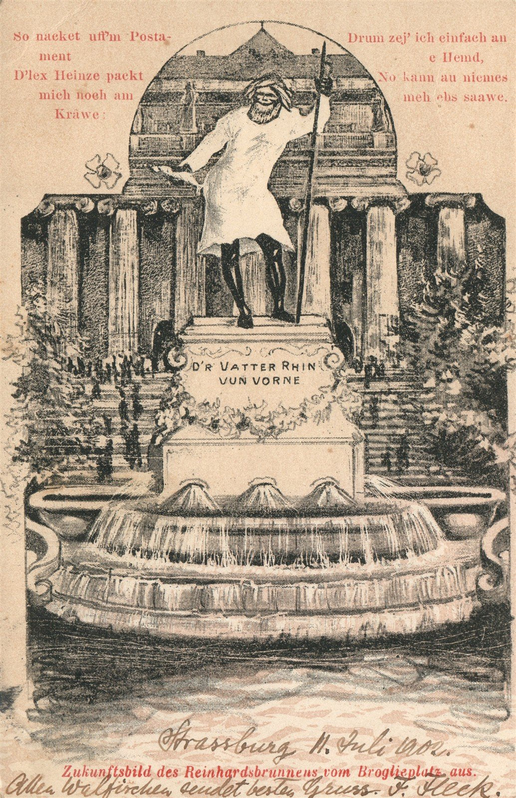 GERMANY STRASBOURG REINHARD FOUNTAIN ANTIQUE POSTCARD