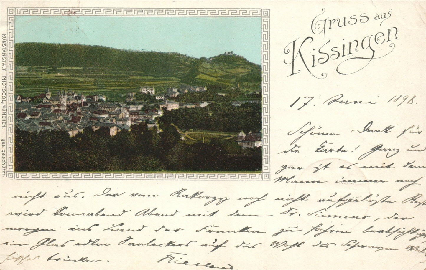 GERMANY GRUSS AUS KISSINGEN 1898 ANTIQUE POSTCARD