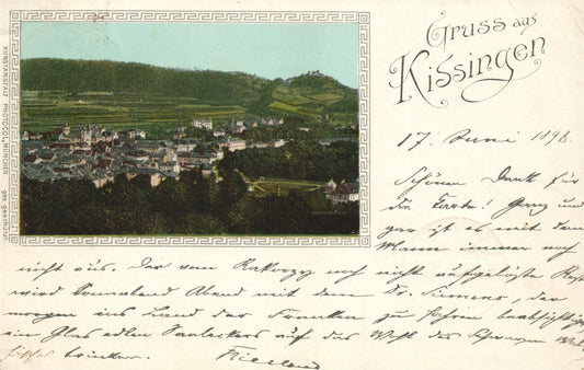 GERMANY GRUSS AUS KISSINGEN 1898 ANTIQUE POSTCARD