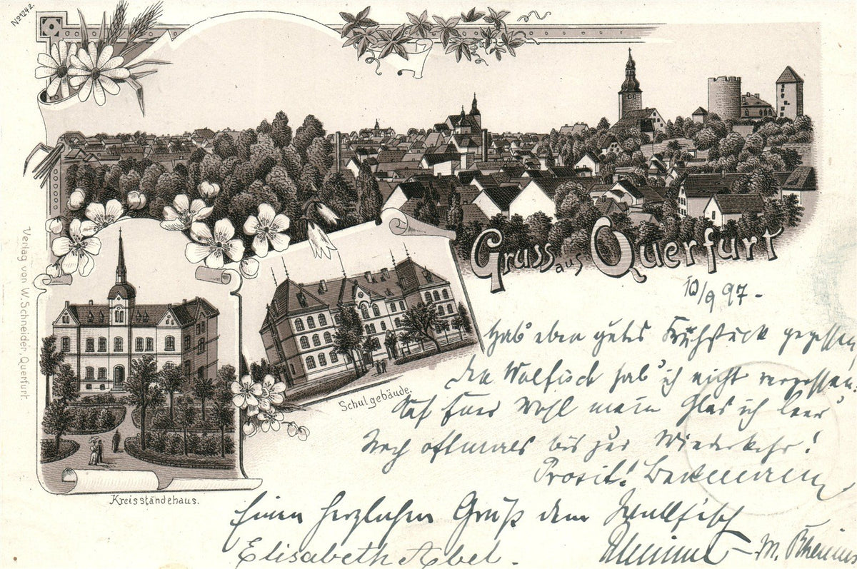 GERMANY GRUSS AUS QUERFURT 1897 ANTIQUE POSTCARD