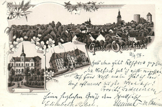 GERMANY GRUSS AUS QUERFURT 1897 ANTIQUE POSTCARD