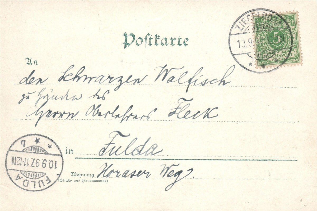 GERMANY GRUSS AUS QUERFURT 1897 ANTIQUE POSTCARD