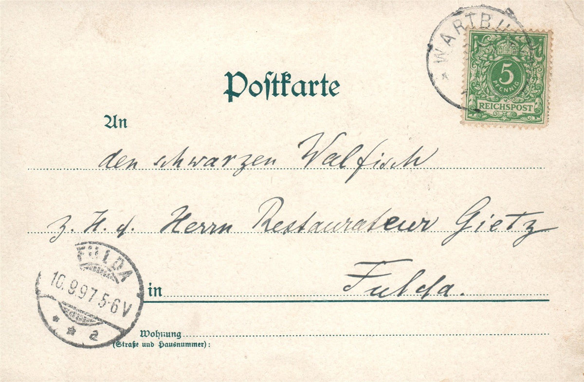 GERMANY GRUSS vom HOTEL BELLE VUE RUHLA ANTIQUE POSTCARD