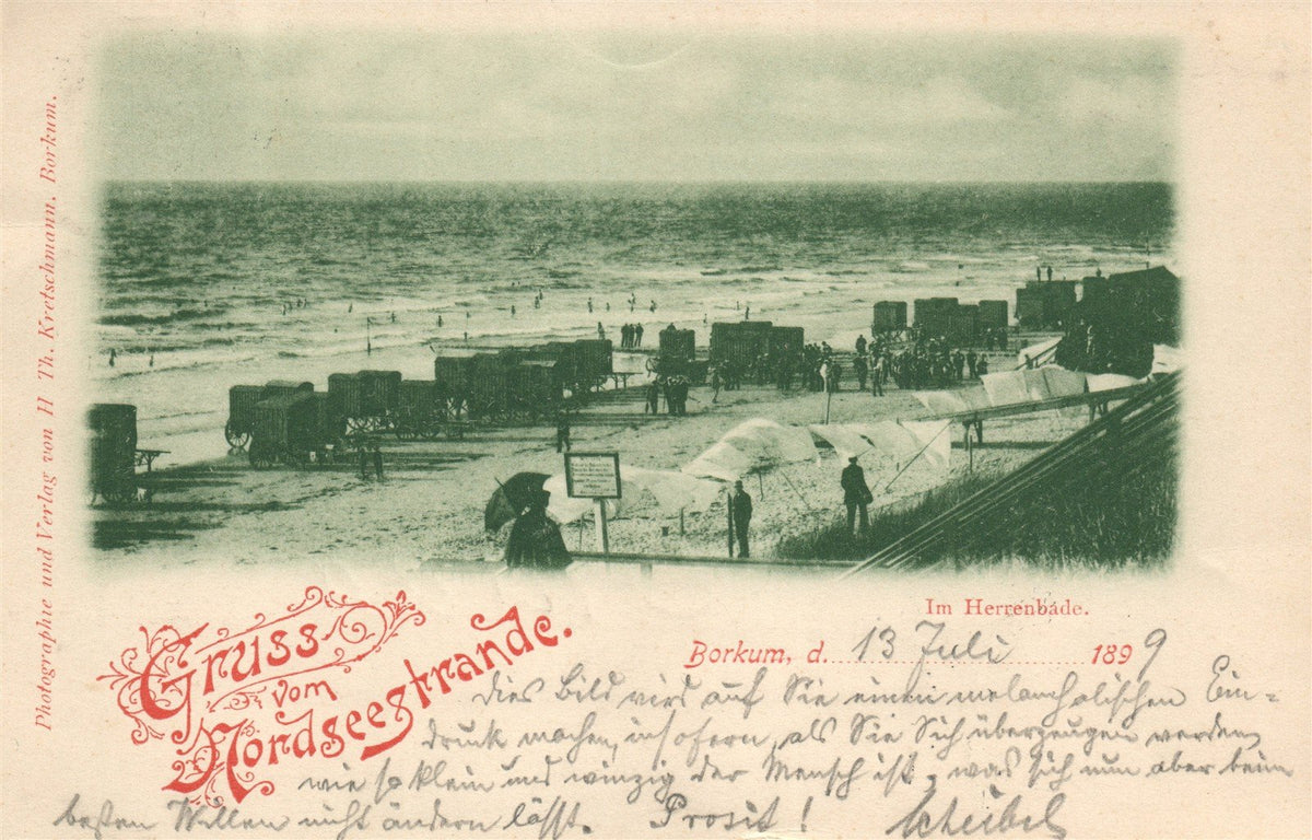 GERMANY GRUSS VOM NORDSEESTRANDE BORKUM 1899 ANTIQUE POSTCARD