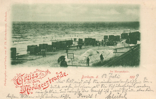 GERMANY GRUSS VOM NORDSEESTRANDE BORKUM 1899 ANTIQUE POSTCARD