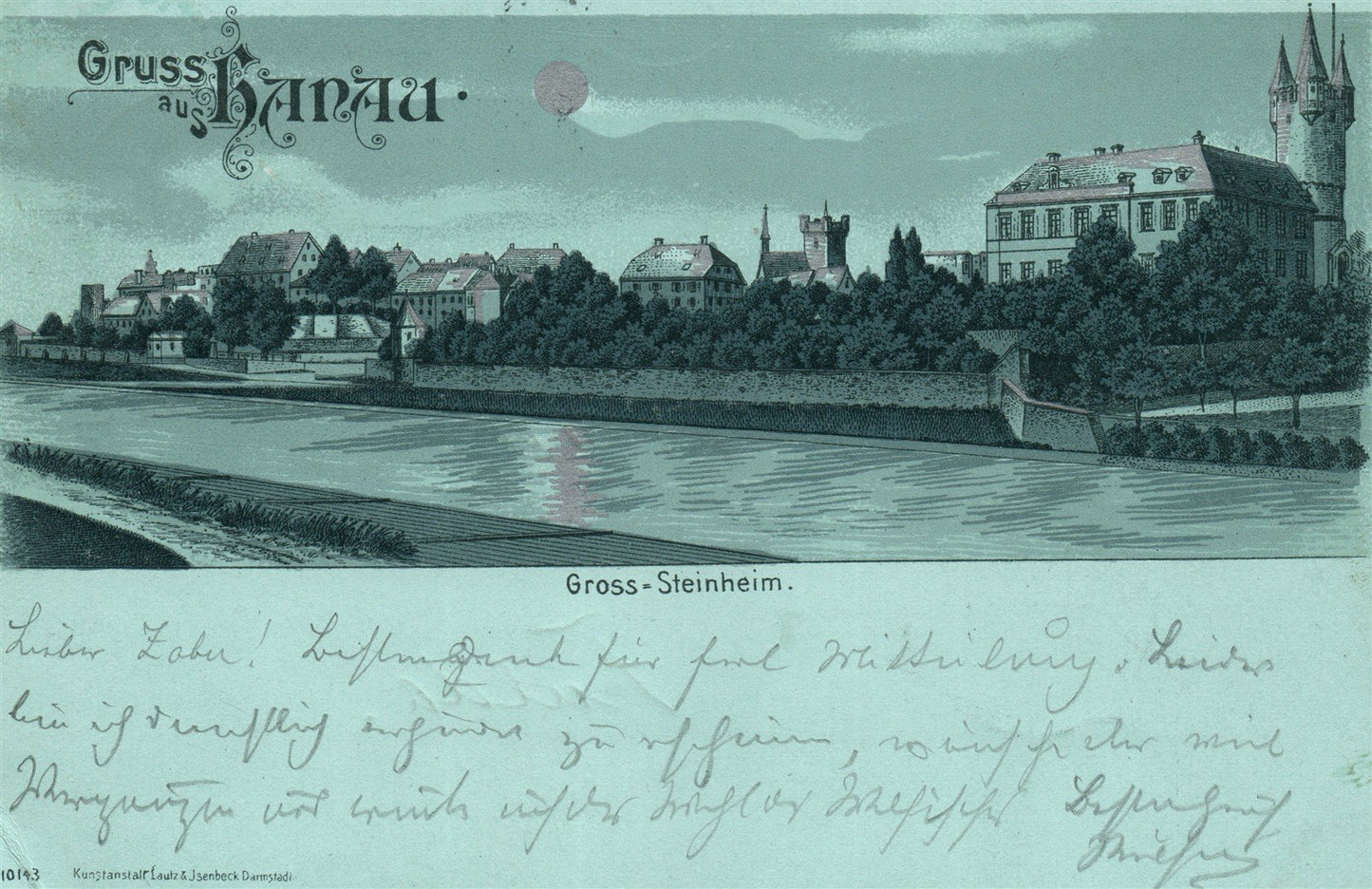 GERMANY GRUSS AUS HANAU GROSS STEINHEIM 1899 ANTIQUE POSTCARD