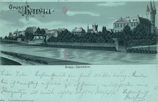 GERMANY GRUSS AUS HANAU GROSS STEINHEIM 1899 ANTIQUE POSTCARD